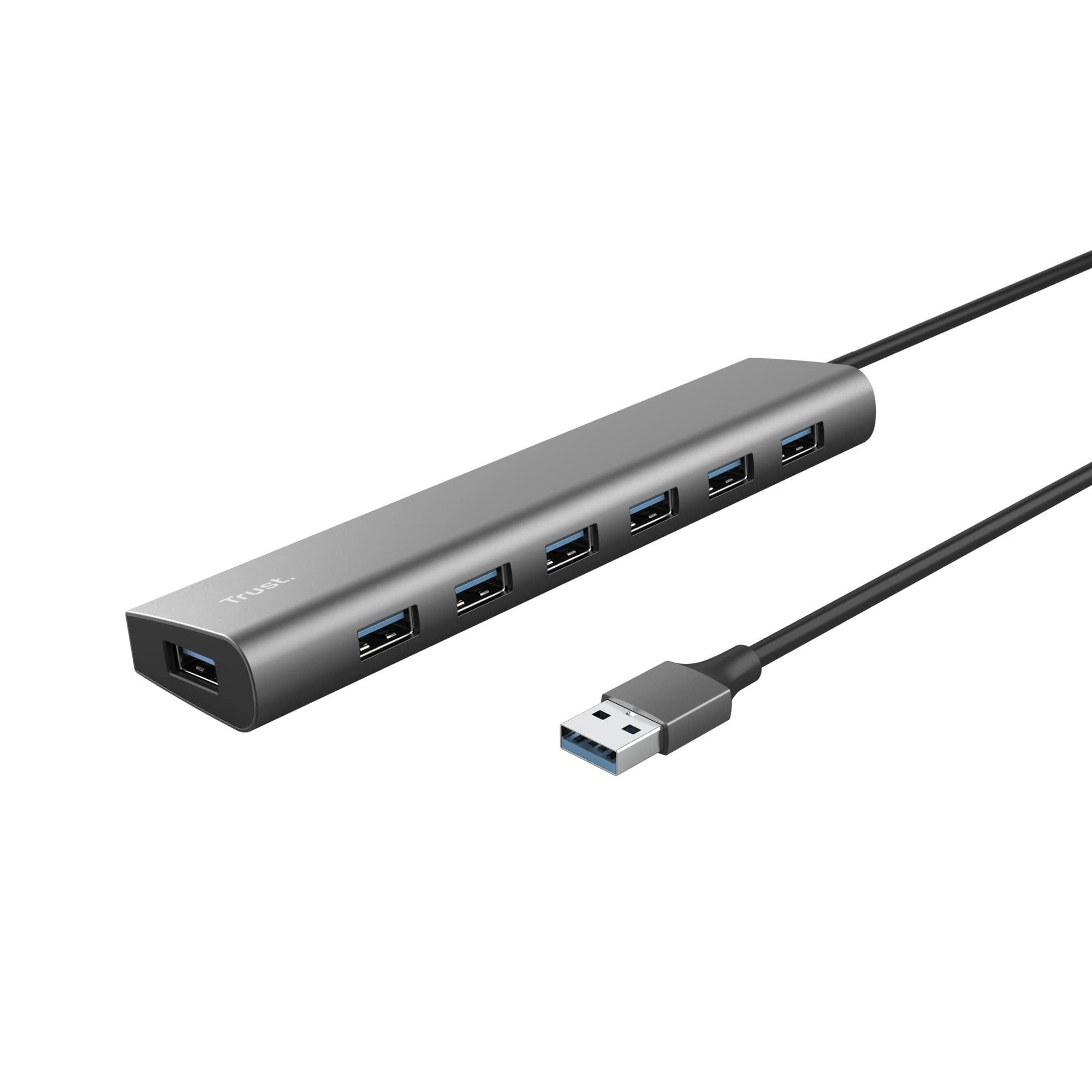 Trust Halyx 7 Port USB Hub 3.2 Gen 1, Slim Adapter with USB-C Power Port, Fast 5 Gbps Data Spee