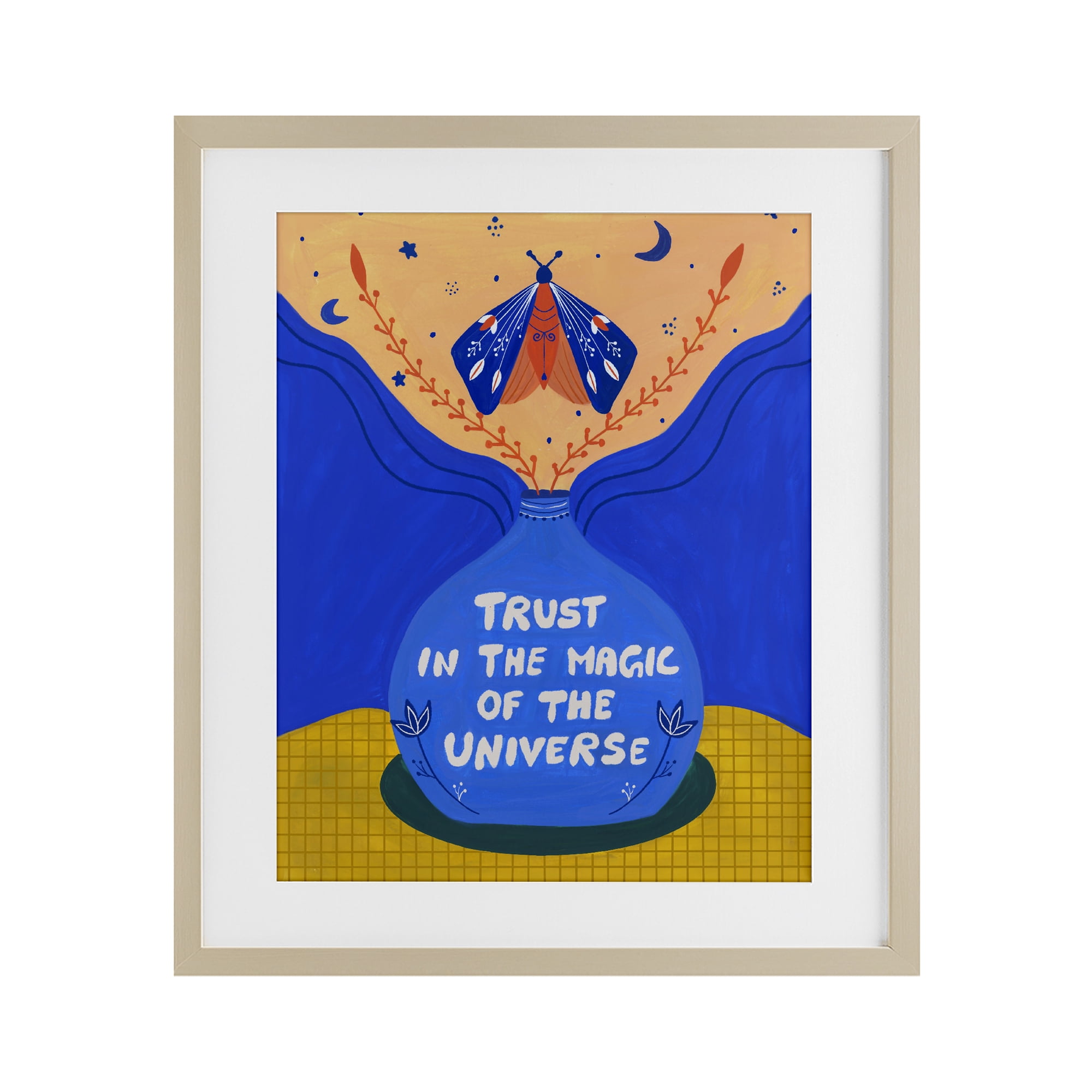 Trust In Magic Of Universe Birch Framed Print Under Glass, design by Nabeela Rumi