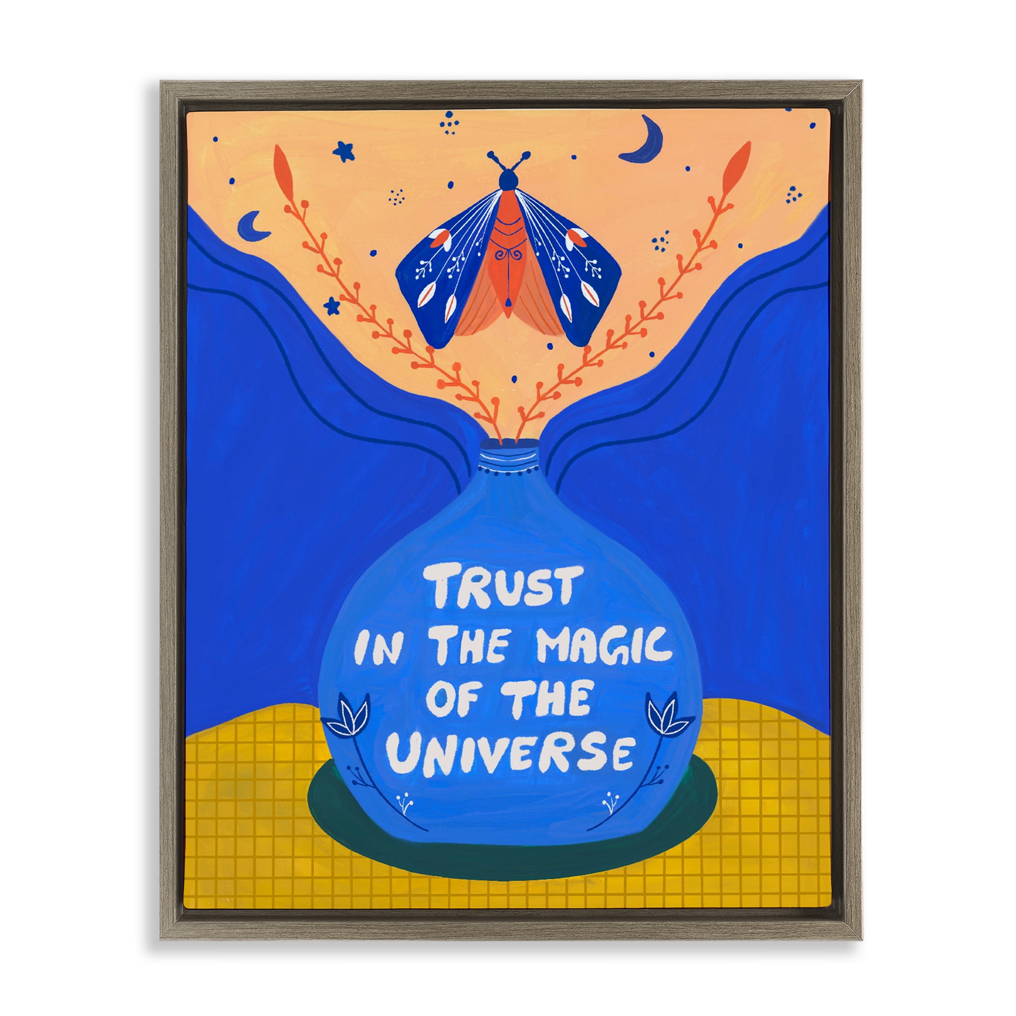 Trust In Magic Of Universe Brown Framed Floater Canvas Wall Art, design by Nabeela Rumi