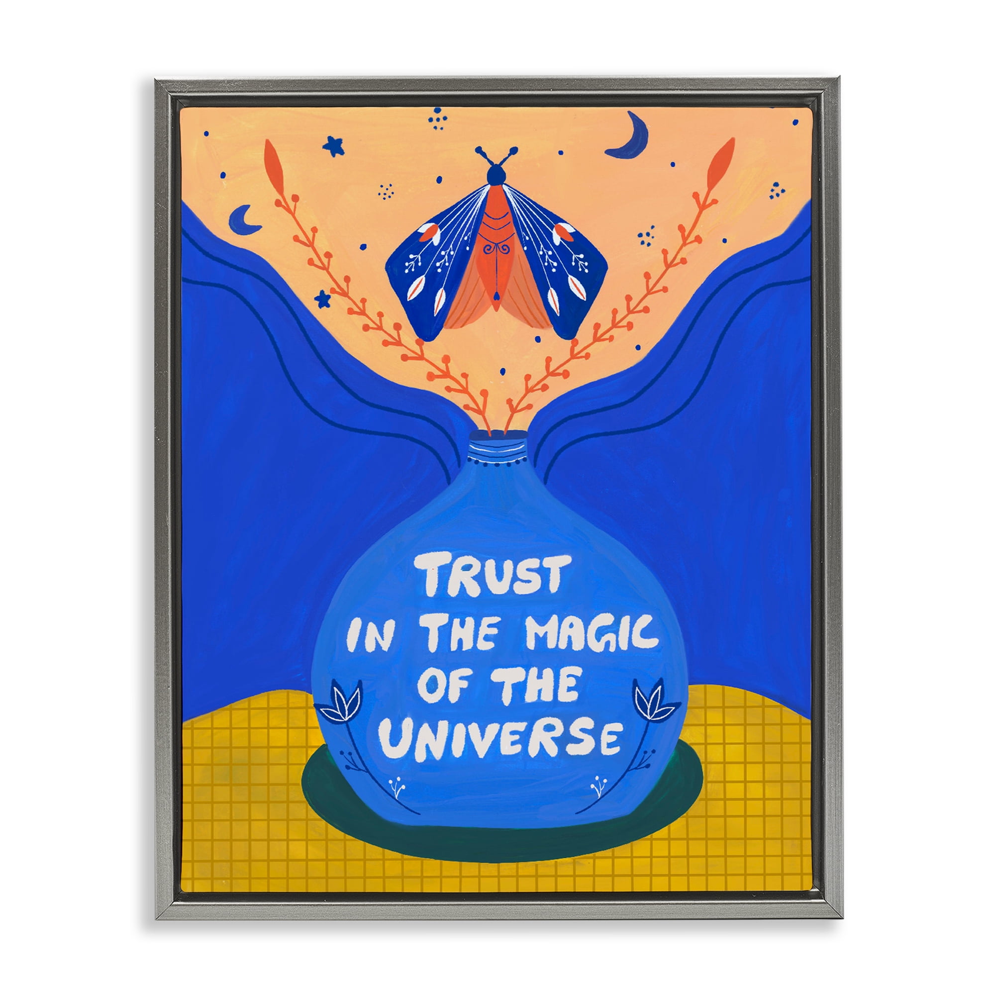 Trust In Magic Of Universe Gray Framed Floater Canvas Wall Art, design by Nabeela Rumi