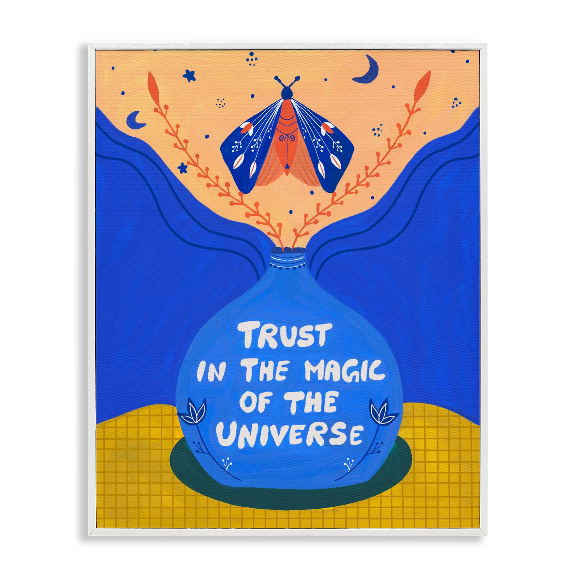 Trust In Magic Of Universe White Framed Giclee Art, design by Nabeela Rumi