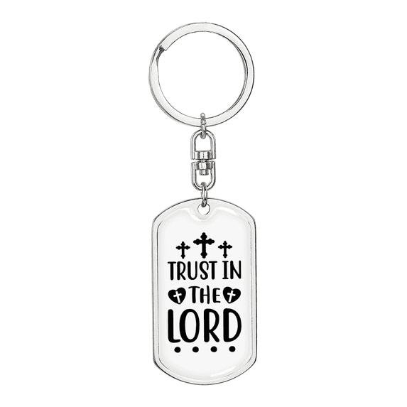 Trust In The Lord Cross Heart Stainless Steel or 18k Gold Premium Swivel Dog Tag Keychain