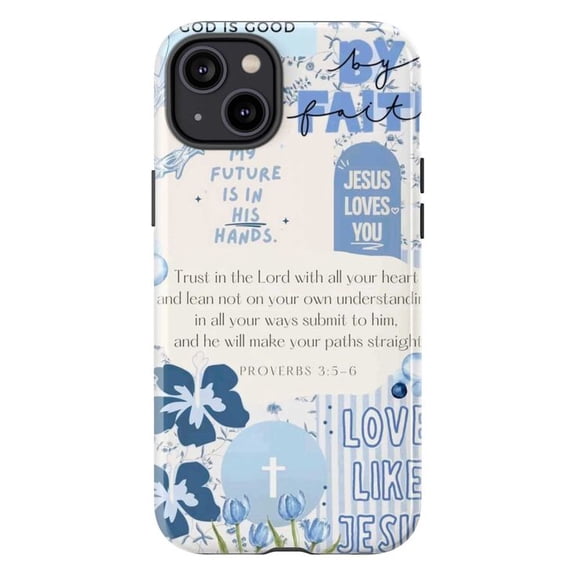 Trust In The Lord Phone Case, Blue Hibiscus Jesus Quote iPhone Cover for iPhone 17 16 15 14 13 12 11 Pro Plus Mini