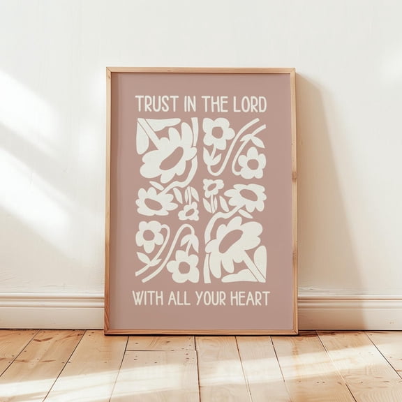 Trust In The Lord Pink Bible Verse Wall Art Print For Girl Proverbs 3:5 Christian Nursery Decor Baptism For Daughter Unframed Paper Print