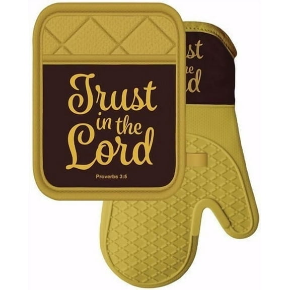 African American Expressions - Oven Mitt/Pot Holder Silicone Set, Trust in The Lord Leopard Print, 36 x 26 Inch, KM-06