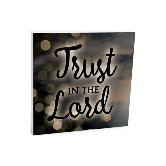 Trust In The Lord Silvery Mist Shiny Dots 10 x 10 Wood Tabletop Sign Plaque