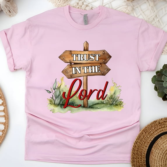 Trust In The Lord T-Shirt, Christian Scripture Graphic Tee for Women, Light Pink, Size M