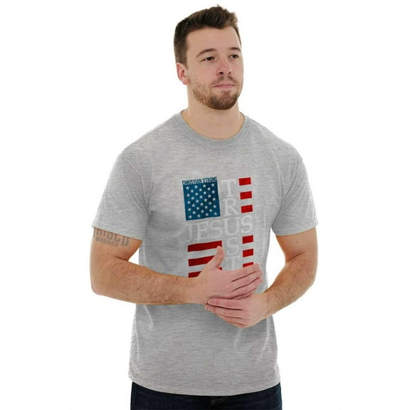 Trust Jesus USA American Flag Cross Men's Graphic T Shirt Tees Brisco Brands L