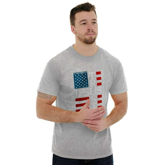 Trust Jesus USA American Flag Cross Men's Graphic T Shirt Tees Brisco Brands S