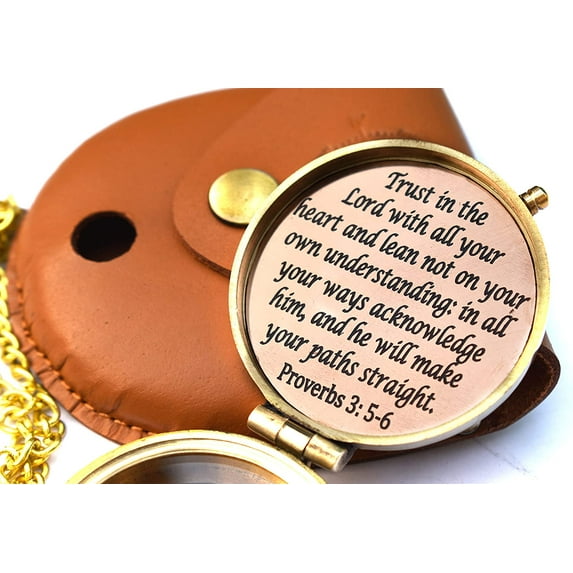 Trust in The Lord with All Your Heart -Proverbs 3: 5-6 Quote Engraved Compass with Wooden Box,Camping Compass, Gift Compass, Graduation Day Gifts-Religious Gifts 2023 Compass for Women Mens Boy Girls