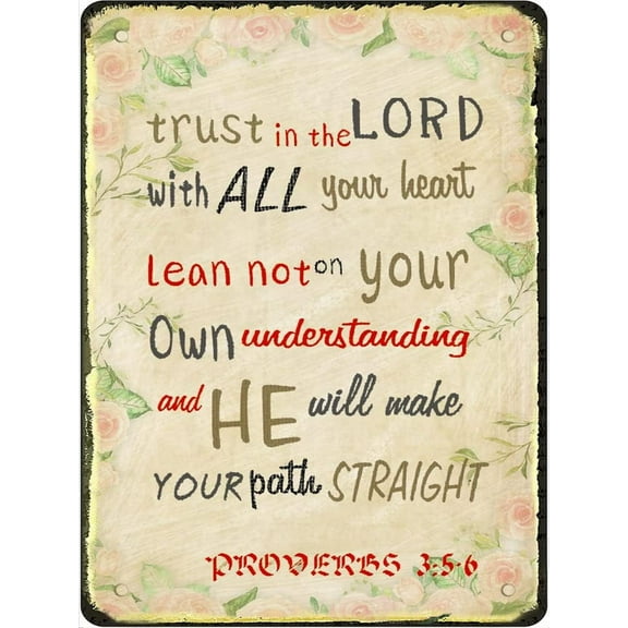 Trust in The Lord with All Your Heart Vintage Tin Sign Religious Gifts Christian Wall Decor for Home Office Bible Verses Metal Tin Sign Boho Rustic Country Farmhouse Decor 5.5x8 Inch