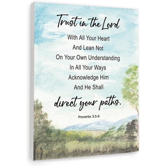 Trust in The Lord Wall Art,Proverbs 3:5-6 Religious Scripture Framed Canvas Print Painting Artwork for Christian Home Office Wall Decor,Bible Verse Wall Art Gifts for Women