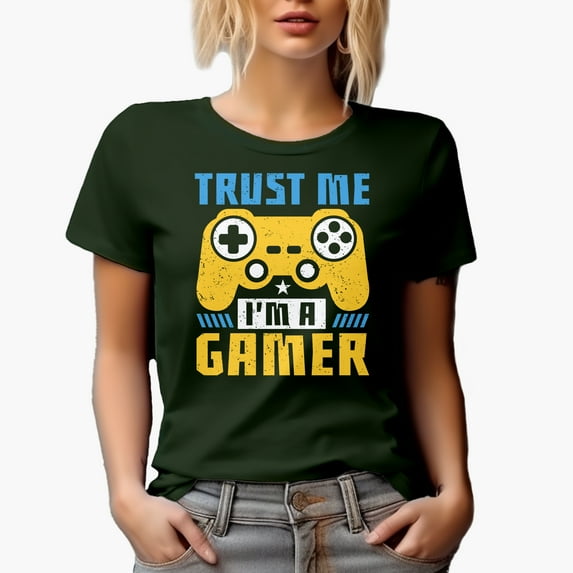 Trust Me, I'm a Gamer with Game Controller, Military Green T-Shirt, Medium