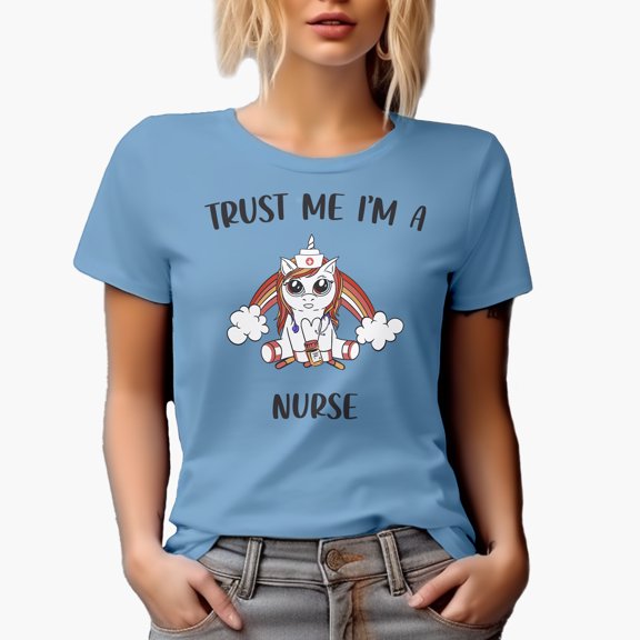 Trust Me I'm a Nurse, Unicorn, Baby Blue T-Shirt, Medium