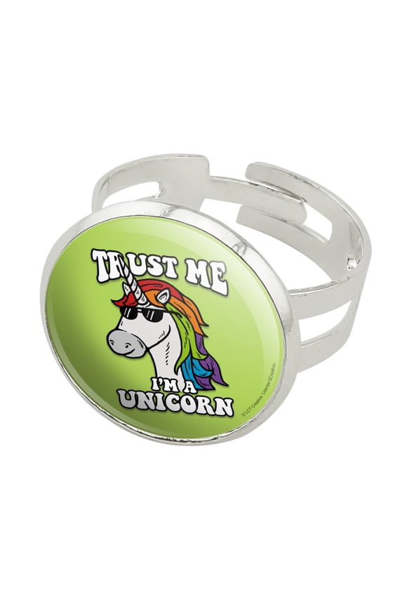 Trust Me I'm a Unicorn Funny Humor Silver Plated Adjustable Novelty Ring