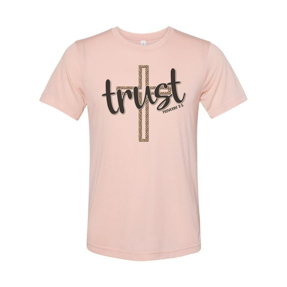 Trust Shirt, Trust Leopard, Cross Shirt, Jesus, Christian Shirts, Jesus Shirt, Godly Apparel, Christian T-shirt, Proverbs 3:5, Scripture, Peach, MEDIUM