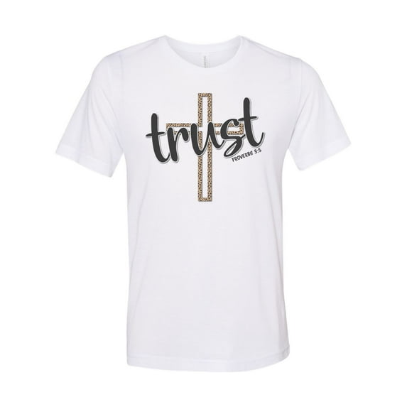 Trust Shirt, Trust Leopard, Cross Shirt, Jesus, Christian Shirts, Jesus Shirt, Godly Apparel, Christian T-shirt, Proverbs 3:5, Scripture, White, 2XL
