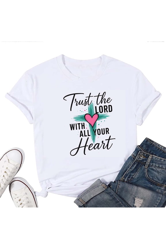Trust The Lord With All Your Heart Women's T-Shirt – Christian Bible Verse Graphic Tee, Faith-Based Inspirational Proverbs 3:5 Top