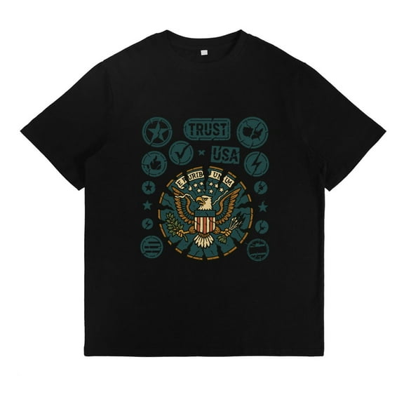 Trust USA Graphic Tee Patriotic T Shirt Tops Casual Comfortable Short Sleeve Round Neck Black S-5XL