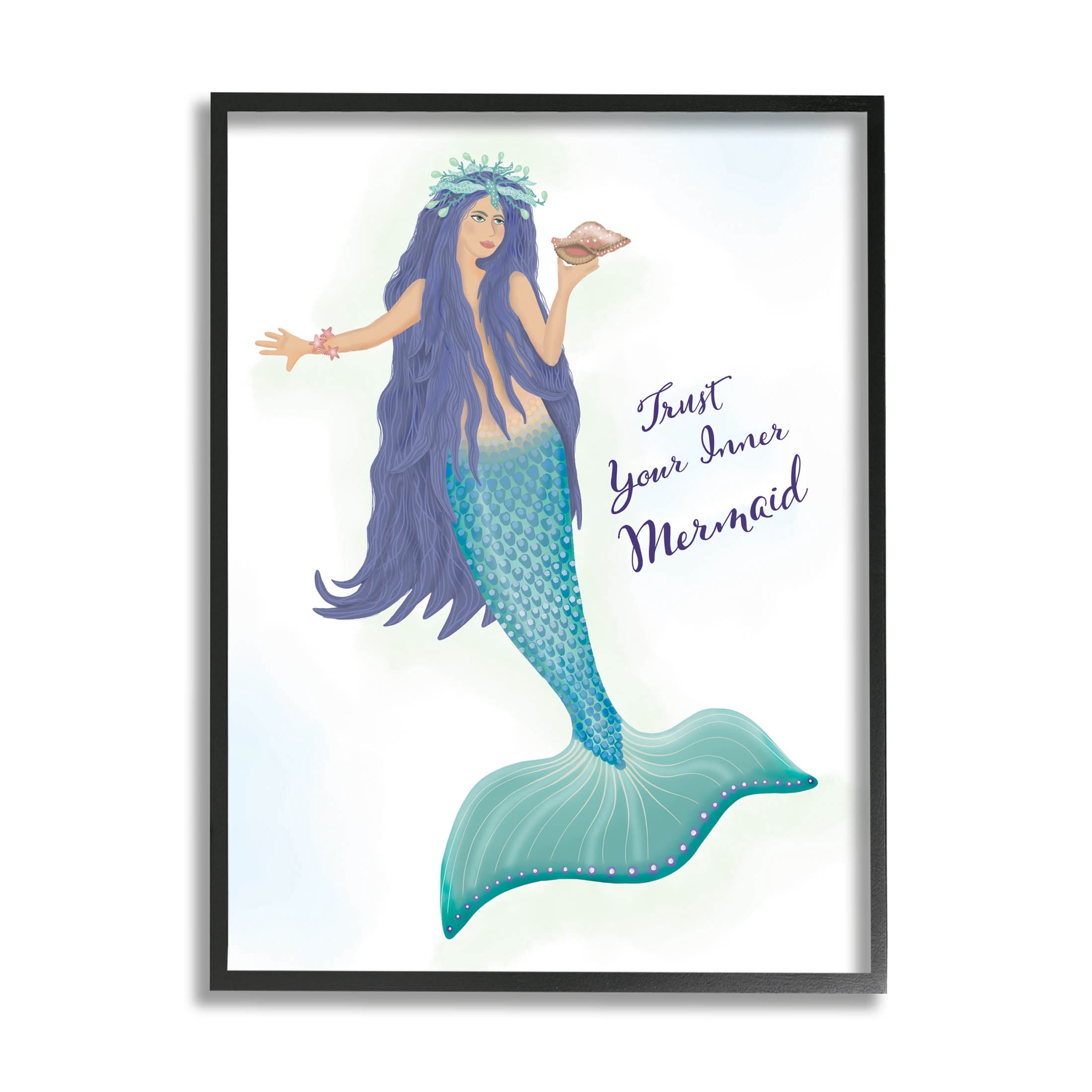 Trust Your Inner Mermaid Phrase Fairy Tales & Fantasy Graphic Art Black Framed Art Print Wall Art