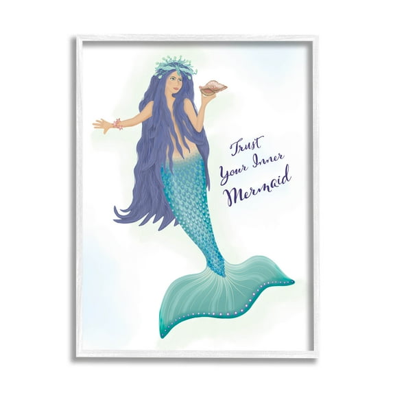 Trust Your Inner Mermaid Phrase Fairy Tales & Fantasy Graphic Art White Framed Art Print Wall Art