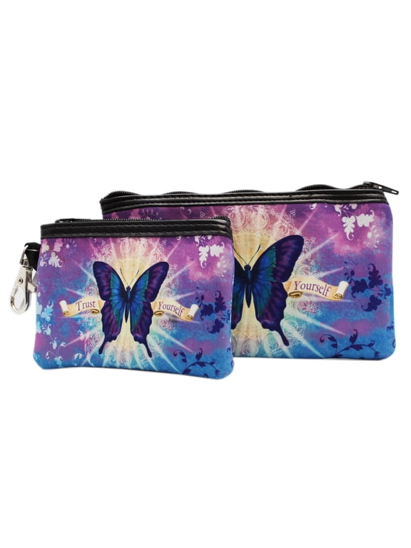 Trust Yourself Brilliant Lavender/Light Blue Butterfly Pouch Set - By Ganz (2pc)
