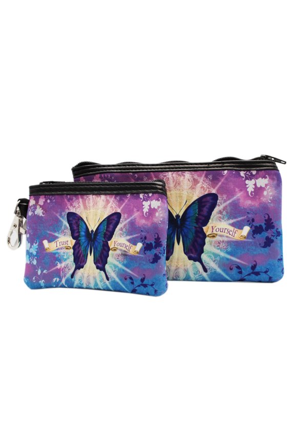 Trust Yourself Brilliant Lavender/Light Blue Butterfly Pouch Set - By Ganz (2pc)