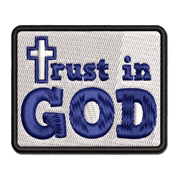 Trust in God Stylized with Cross Christian Applique Multi-Color Embroidered Iron-On Patch - 2.0 Inch Mini
