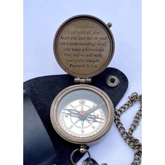 Trust in The Lord for Hiking Camping Brass Pocket Compass with Leather Case