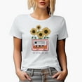thumbnail image 1 of Trust in Vibes Not Words Quote with 90s Retro Cassette Tape & Sunflowers Art Merch Gift, White T-Shirt, Large, 1 of 5