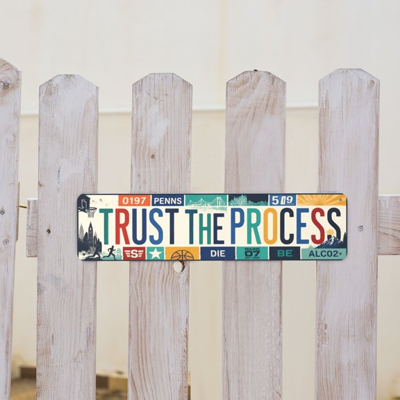 Trust the Process Motivational Metal Tin Sign for Gym Office and Home Workout Room 4x16 Inch