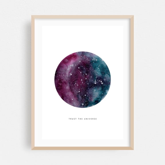 Trust the Universe - Collage Space Cosmic Quote Night Sky Stars Abstract Oak Framed Wall Art Print 9 x 12 inches