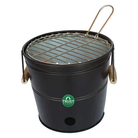 TrustBasket Portable Barbeque Bucket Set Round Portable Charcoal BBQ Barbeque for Indoor/Outdoor and Multiuse (Black)