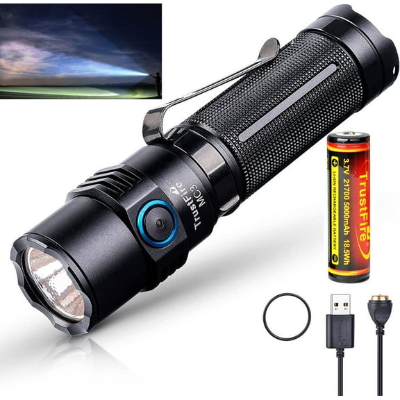 TrustFire MC3 EDC Work LED Flashlight 2500 Lumens USB Magnetic Torch Rechargeable USB Magnetic Charging Torch IP68 Waterproof Lamp with Memory Strobe Mode for Gift Giving