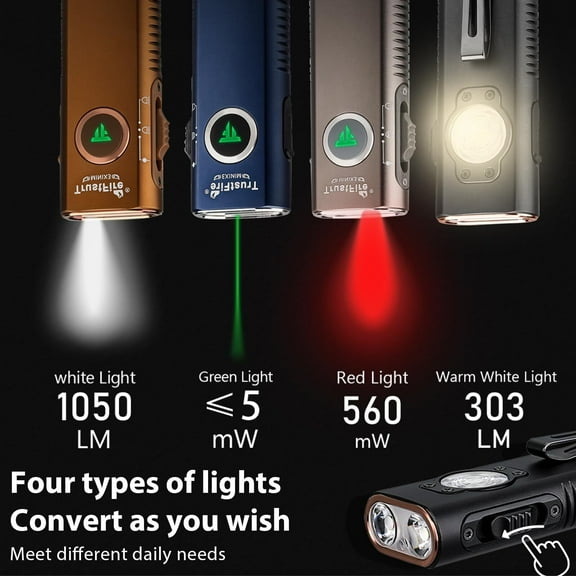 TrustFire X3 Rechargeable EDC Flashlight 1050LM, White/Red /Green Laser Light US