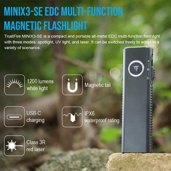 TrustFire miniX3-SE Flat EDC Flashlight Magnet Powerful Torch UV Light Red Laser