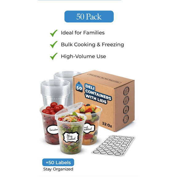 Trusted All Goods Clear 32oz BPA Free Plastic Food Storage Containers, 50 Count