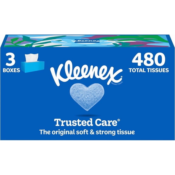 Trusted Care Facial Tissues, 3 Flat Boxes, 160 Tissues per Box, 2-Ply (480 Total), Packaging May Vary