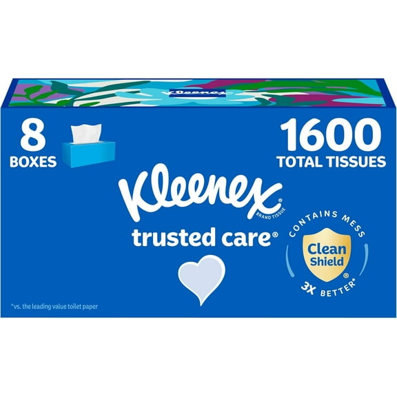 Trusted Care Facial Tissues, 8 Flat Boxes, 200 Tissues per Box, 2-Ply, Packaging May Vary