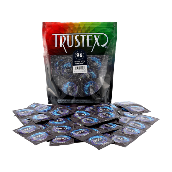 Trustex Lubricated Natural Latex Condoms, Classic Shape and Fit with Reservoir Tip, Bag of 96