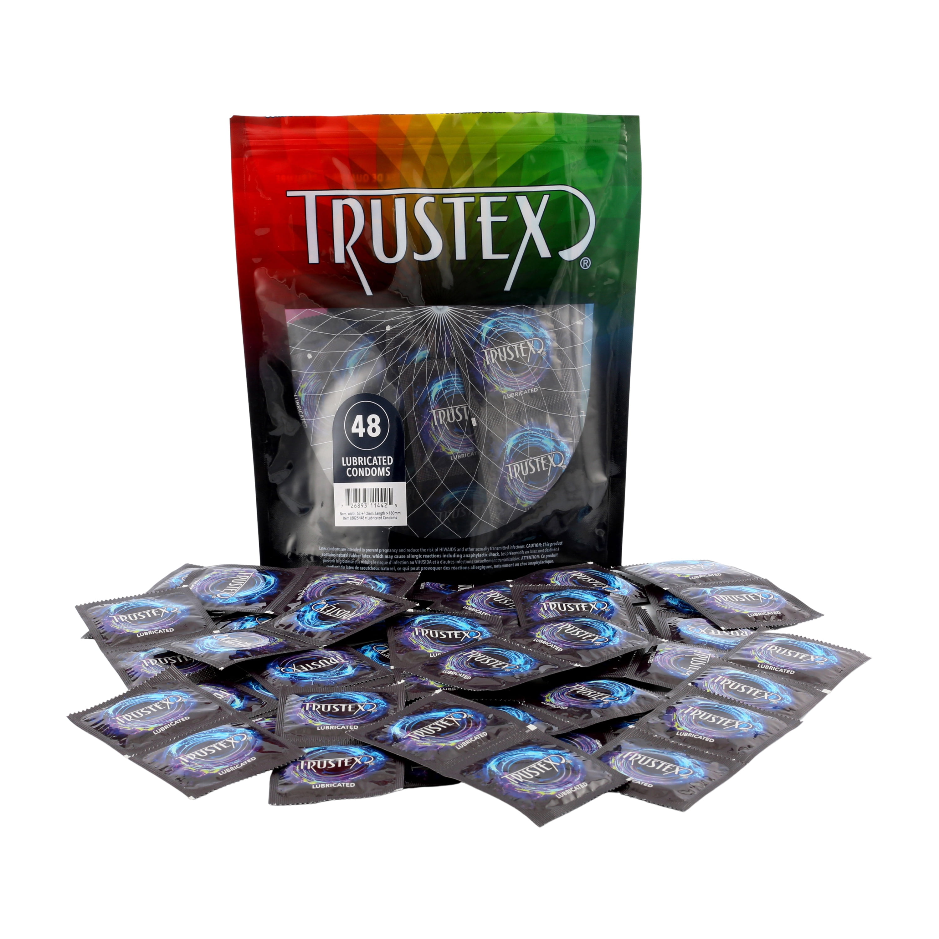 Trustex Lubricated Natural Rubber Latex Condoms, Classic Shape and Fit with  Reservoir Tip, Bag of 48