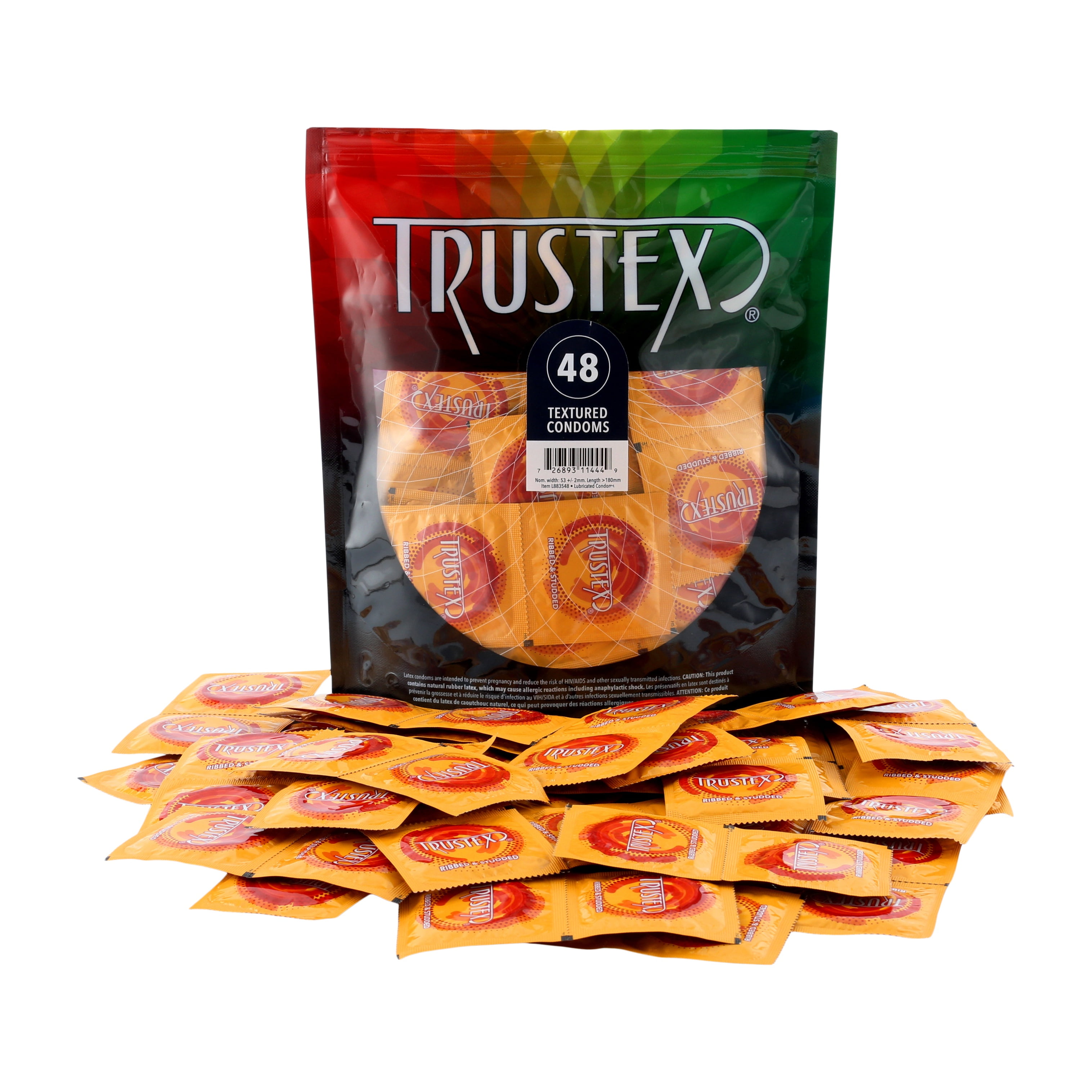 Trustex Ribbed & Studded, Latex Condoms, Contoured Shape Textured Condoms,  Bag of 96 