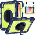 thumbnail image 1 of ShellTech Shoulder Strap Kids Case for iPad 10th Generation,Heavy Duty Rugged Case with 360 Rotating Kickstand & Handle Strap Protective Shell with Pen Holder Cover for iPad 10th Gen,Navy+Green, 1 of 9