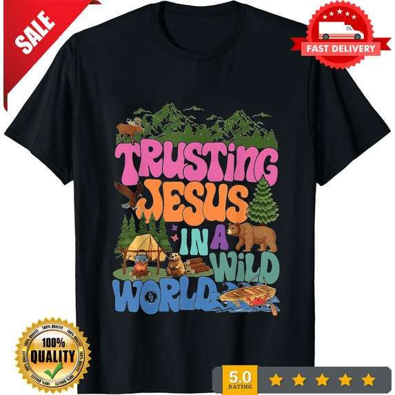 Trusting Jesus In A Wild World Summer Camp Vintage Adult S-4XL T-Shirt, CROWD FAVORIT-TH77343