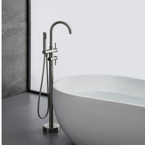 Trustmade Double Handle Freestanding Tub Filler With Handshower - R01 - Brushed Nickel