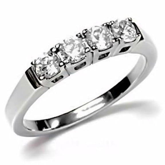 Trustmark 0.64 ct Clear Ice on Fire CZ 4 Stone Stainless Steel Female Anniversary Wedding Band Sz 7.0