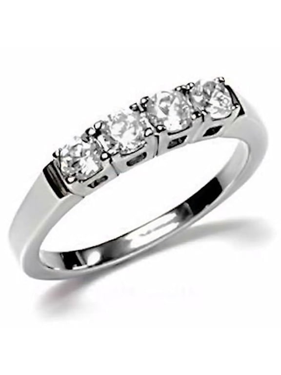 0.64 ct Clear Ice on Fire CZ 4 Stone Stainless Steel Female Anniversary Wedding Band Sz 7.0