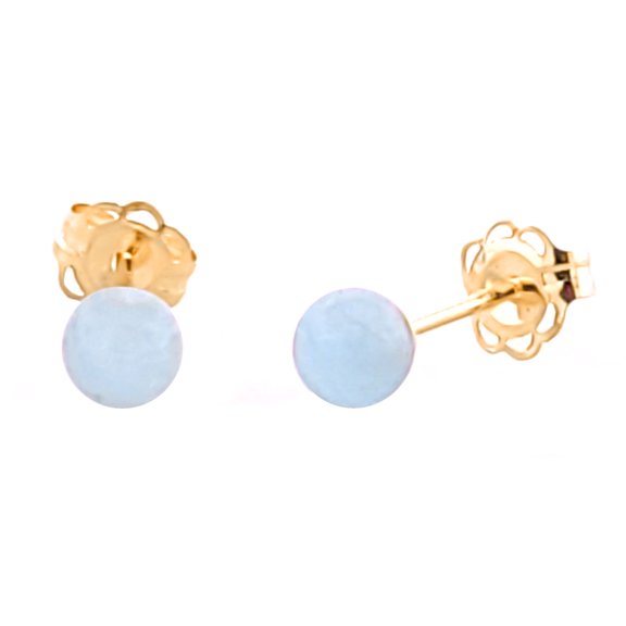 Trustmark 04mm Aquamarine Ball Stud Earrings 14K Yellow Gold