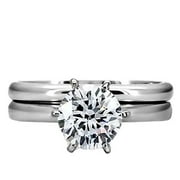TRUSTMARK JEWELERS Trustmark 1.25ct Ice on Fire CZ 2 Pc Stainless Steel Wedding Ring Set, Bella sz 7.0