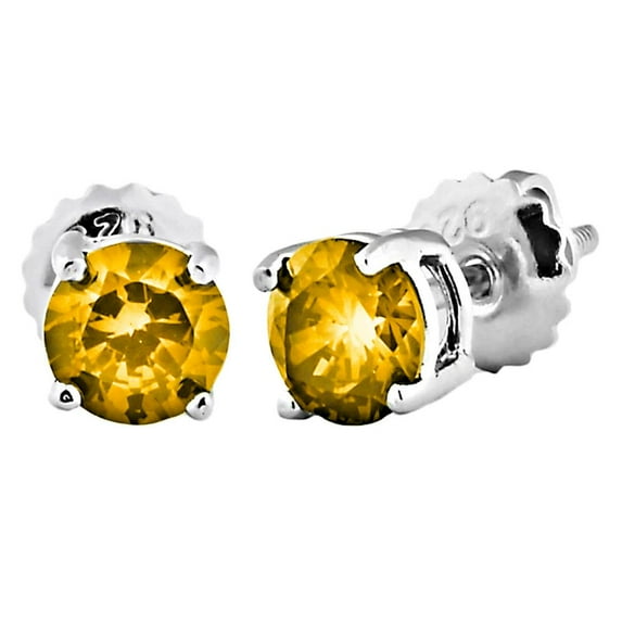 Trustmark 10mm Brilliant Cut Citrine Ice CZ Screw Back Sterling Silver Stud Earrings